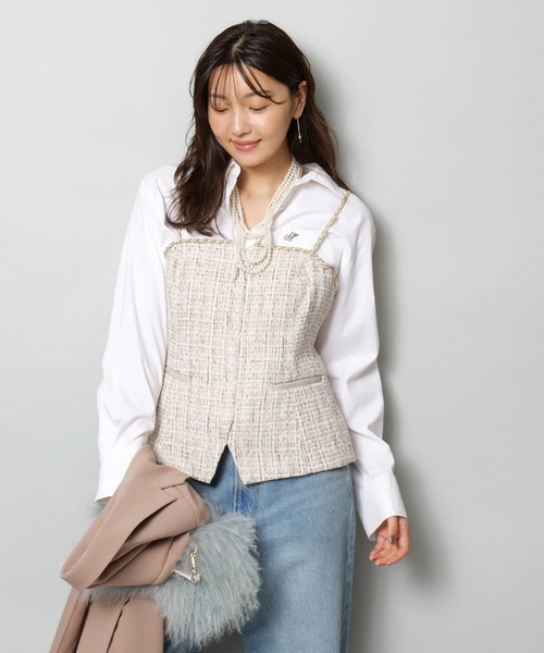 JUSGLITTY（ジャスグリッティー）の「チェーントリムツイードキャミ（シャツ/ブラウス・レディース・オフホワイト/ブラック・1/2）」の17枚目の写真