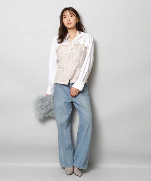 JUSGLITTY（ジャスグリッティー）の「チェーントリムツイードキャミ（シャツ/ブラウス・レディース・オフホワイト/ブラック・1/2）」の18枚目の写真