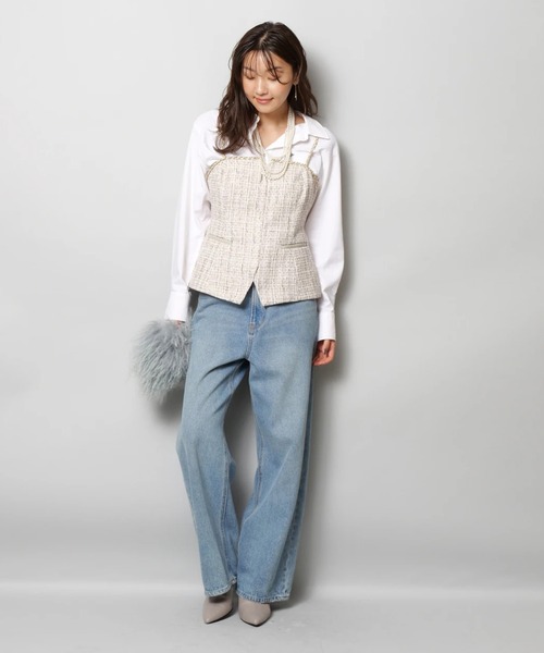 JUSGLITTY（ジャスグリッティー）の「チェーントリムツイードキャミ（シャツ/ブラウス・レディース・オフホワイト/ブラック・1/2）」の19枚目の写真