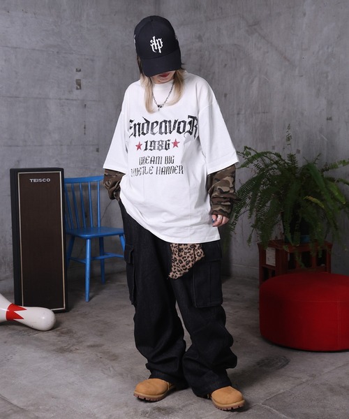 MAROCORE(マロコア)の「フェイクレイヤード 袖 カモ柄 プリント ロンT ユニセックス 【MAROCORE】(Tシャツ/カットソー・メンズ・ブラック/ホワイト・L/M)」の9枚目の写真