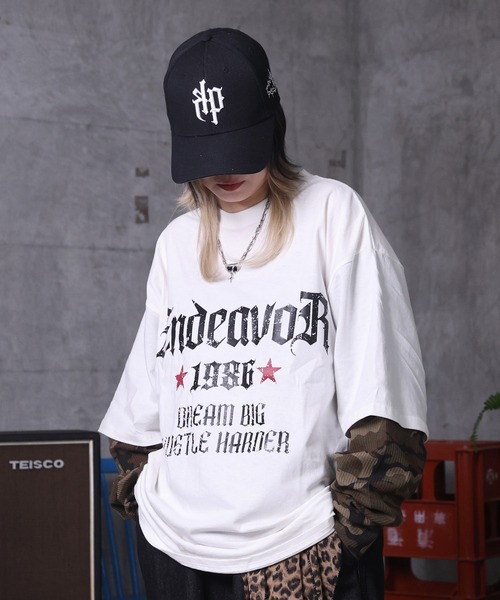 MAROCORE(マロコア)の「フェイクレイヤード 袖 カモ柄 プリント ロンT ユニセックス 【MAROCORE】(Tシャツ/カットソー・メンズ・ブラック/ホワイト・L/M)」の5枚目の写真
