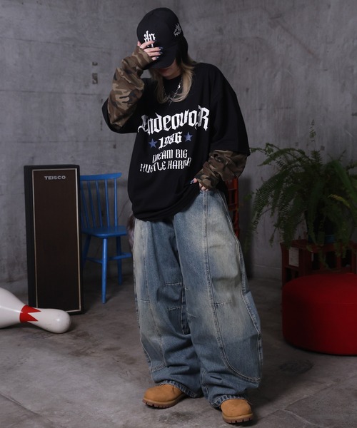 MAROCORE(マロコア)の「フェイクレイヤード 袖 カモ柄 プリント ロンT ユニセックス 【MAROCORE】(Tシャツ/カットソー・メンズ・ブラック/ホワイト・L/M)」の17枚目の写真
