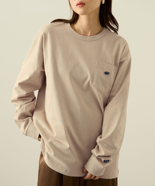 NAVY(ネイビー)の「NAVY リラックスFITヘビーウェイトロングTシャツ(Tシャツ/カットソー・メンズ・ネイビー×ホワイト/ホワイト/ブラック/ベージュ/ブルー・M/S/XL/L)」の3枚目の写真