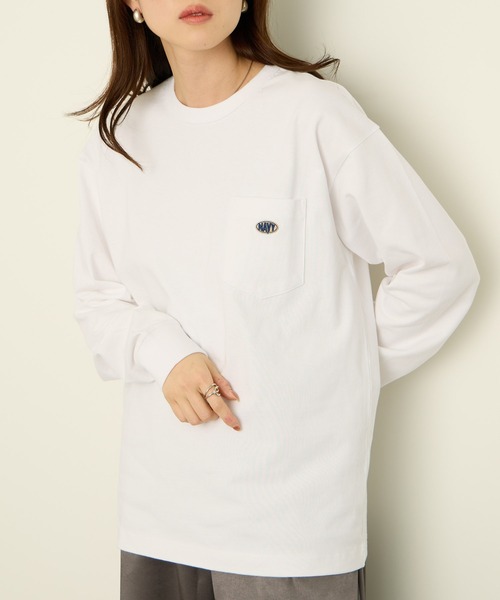 NAVY(ネイビー)の「NAVY リラックスFITヘビーウェイトロングTシャツ(Tシャツ/カットソー・メンズ・ネイビー×ホワイト/ホワイト/ブラック/ベージュ/ブルー・M/S/XL/L)」の1枚目の写真
