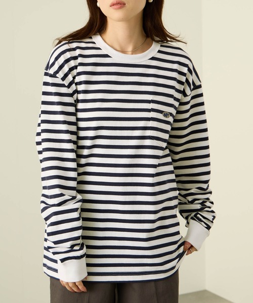 NAVY(ネイビー)の「NAVY リラックスFITヘビーウェイトロングTシャツ(Tシャツ/カットソー・メンズ・ネイビー×ホワイト/ホワイト/ブラック/ベージュ/ブルー・M/S/XL/L)」の14枚目の写真