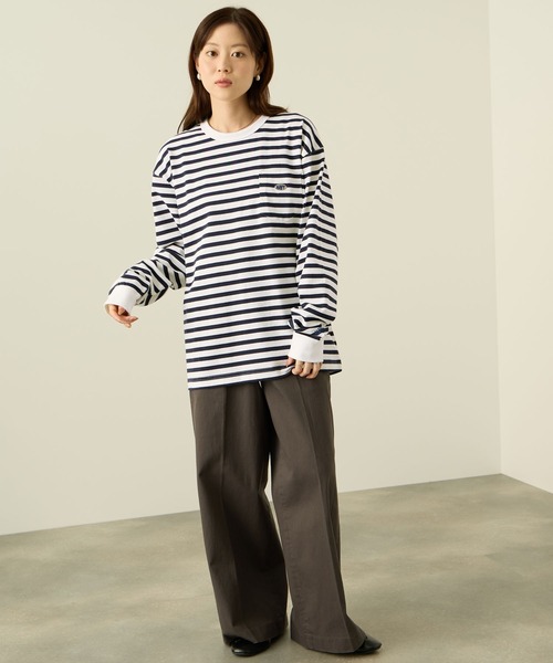 NAVY(ネイビー)の「NAVY リラックスFITヘビーウェイトロングTシャツ(Tシャツ/カットソー・メンズ・ネイビー×ホワイト/ホワイト/ブラック/ベージュ/ブルー・M/S/XL/L)」の16枚目の写真
