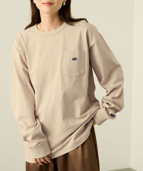 NAVY(ネイビー)の「NAVY リラックスFITヘビーウェイトロングTシャツ(Tシャツ/カットソー・メンズ・ネイビー×ホワイト/ホワイト/ブラック/ベージュ/ブルー・M/S/XL/L)」の18枚目の写真