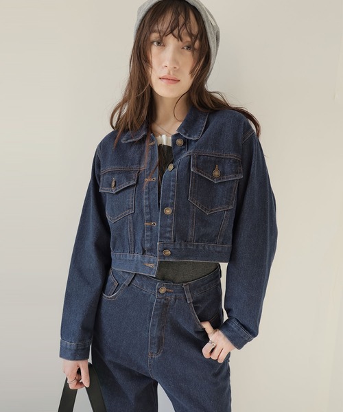 Girly Doll(ガーリードール)の「デニムセットアップ バックボタンジャケット×ワイドパンツ(セットアップ・レディース・ダークブルー/ライトブルー・M/L/XL/S)」の12枚目の写真