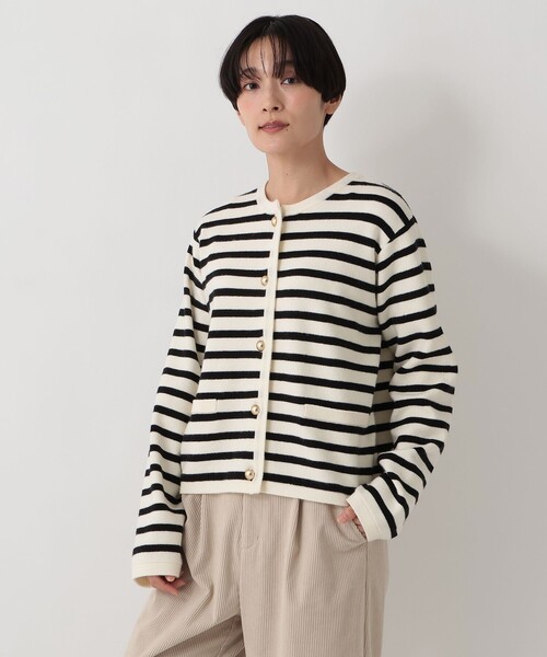 Afternoon Tea(アフタヌーンティー)の「MON JOURNALボーダーニットカーディガン(カーディガン/ボレロ・レディース・グレー/ベージュ/アイボリー・MEDIUM)」の1枚目の写真