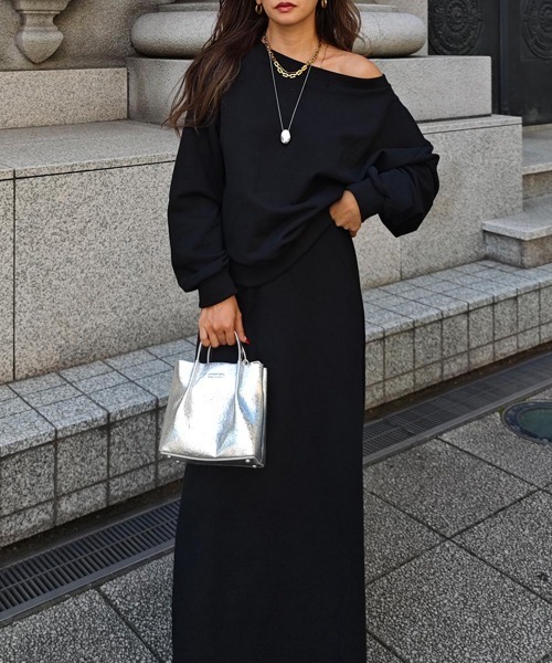 esutoreja（エストレジャ）の「スウェットスカートセットアップ（セットアップ・レディース・グレー/ブラック・FREE）」の9枚目の写真