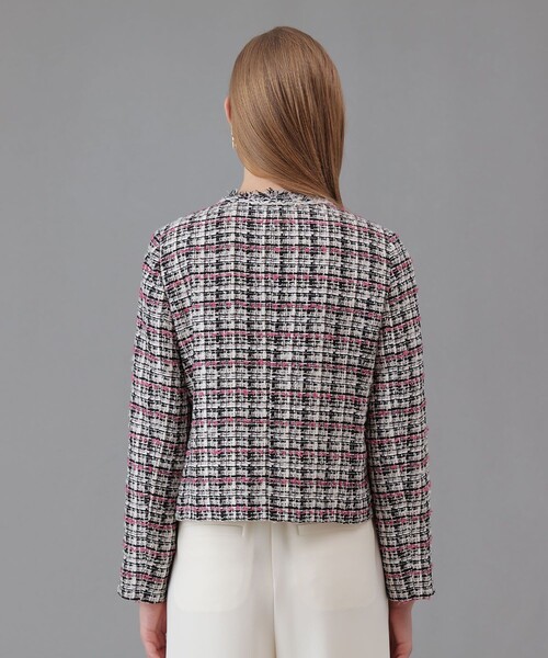 セール】ピンクミックスツイード4ポケットジャケット（ノーカラー