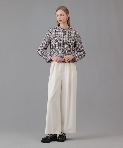 セール】ピンクミックスツイード4ポケットジャケット（ノーカラー