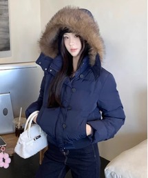 gossip！ロサンゼルス（ゴシップロサンゼルス）の「Y2K フードファー付き中綿ショートダウンコート（ダウンジャケット/コート）」