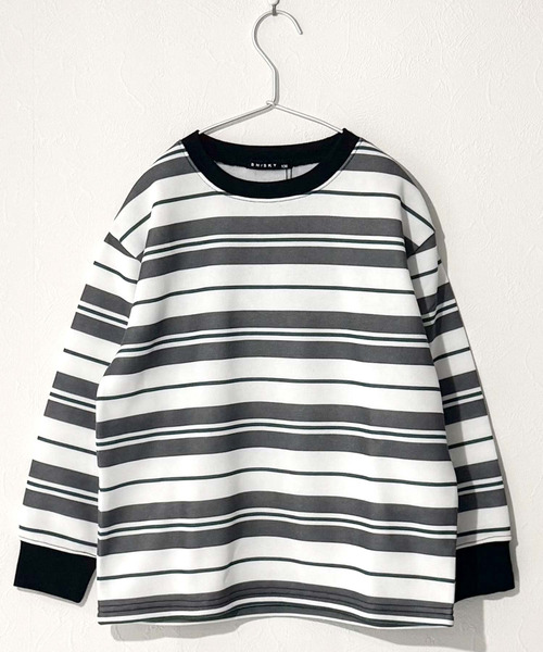 ZI-ON(ジーオン)の「キッズ ボーダー オーバーサイズ トレーナー(スウェット・キッズ・グレー系その他/ブラック/ホワイト×グリーン/ネイビー/ブルー系その他/チャコールグレー・110cm/120cm/130cm/140cm/150cm/160cm)」の1枚目の写真