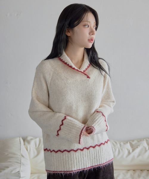 UNE MANSION(ユヌマンション)の「ユニークハーフハイネックバイカラーオーバーサイズニット(ニット/セーター・レディース・チャコールグレー/ベージュ・FREE)」の10枚目の写真