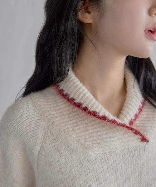 UNE MANSION(ユヌマンション)の「ユニークハーフハイネックバイカラーオーバーサイズニット(ニット/セーター・レディース・チャコールグレー/ベージュ・FREE)」の11枚目の写真