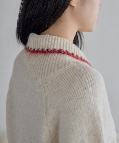 UNE MANSION(ユヌマンション)の「ユニークハーフハイネックバイカラーオーバーサイズニット(ニット/セーター・レディース・チャコールグレー/ベージュ・FREE)」の14枚目の写真