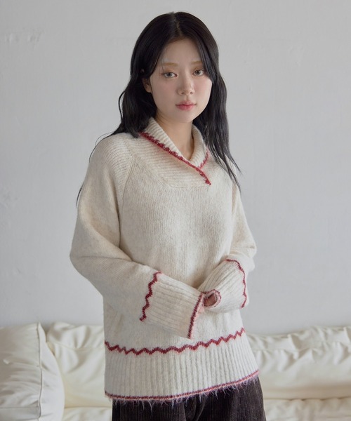 UNE MANSION(ユヌマンション)の「ユニークハーフハイネックバイカラーオーバーサイズニット(ニット/セーター・レディース・チャコールグレー/ベージュ・FREE)」の17枚目の写真