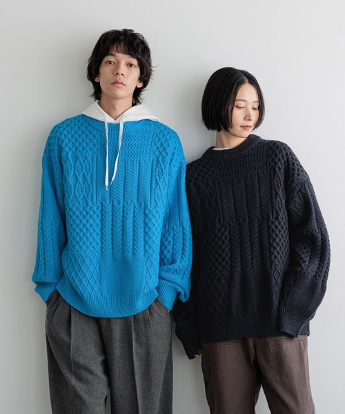 LOWRYS FARM（ローリーズファーム）の「【LFM(U)】クレイジーケーブルニットプルオーバー　 606149（ニット/セーター・メンズ・ブルー/ホワイト/ネイビー・MEDIUM/LARGE）」の3枚目の写真