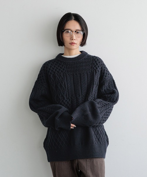 LFM(U)】クレイジーケーブルニットプルオーバー 606149（ニット