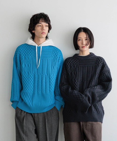 LOWRYS FARM（ローリーズファーム）の「【LFM(U)】クレイジーケーブルニットプルオーバー　 606149（ニット/セーター・メンズ・ブルー/ホワイト/ネイビー・MEDIUM/LARGE）」の16枚目の写真