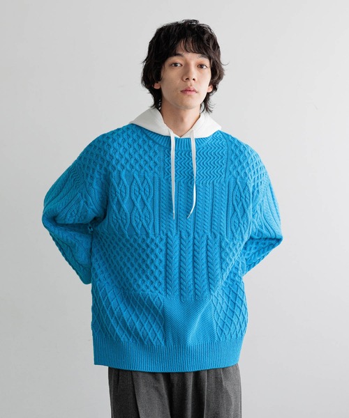 LOWRYS FARM（ローリーズファーム）の「【LFM(U)】クレイジーケーブルニットプルオーバー　 606149（ニット/セーター・メンズ・ブルー/ホワイト/ネイビー・MEDIUM/LARGE）」の20枚目の写真