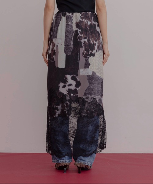 Eimee Law(エイミーロウ)の「カウ柄デニムコラージュptヘムレースタイトスカート(スカート・レディース・グレー/カーキ・FREE)」の7枚目の写真