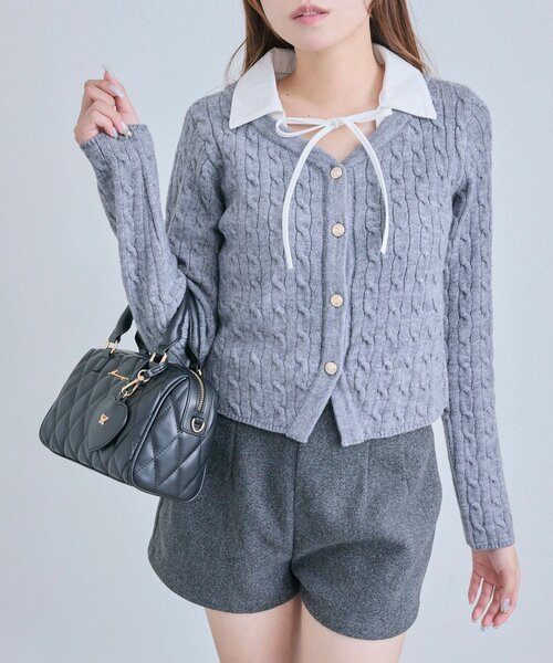 OLIVE des OLIVE（オリーブデオリーブ）の「金ボタンレイヤードニット（ニット/セーター・レディース・オフホワイト/トップグレー/ブラック/ダークブラウン・FREE）」の14枚目の写真