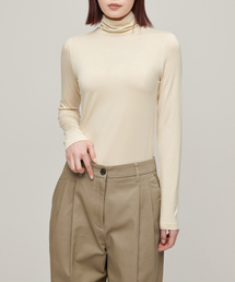 ウィメンズテンセルスリムタートルネックTシャツ[バタークリーム]
