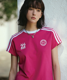 サッカーフットボール配色半袖Tシャツ[ピンク]