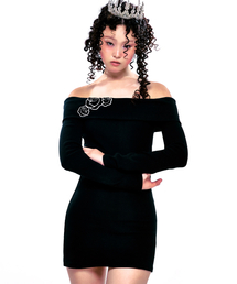 YOUHEE（ユヒ）の「FLOWER POINT OFF SHOULDER DRESS BLACK（ワンピース）」