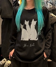 Never mind the XU / Chikashitsu+ | 【Nerd out XU】cat long sleeve / 【ナードアウトエックスユー】キャットプリント長袖Tシャツ(Tシャツ/カットソー)