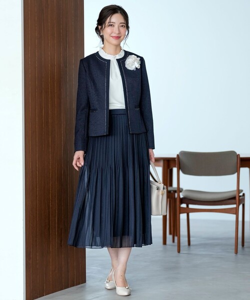 ANY SIS(エニィスィス)の「リップルボーダーストレッチ ジャケット(ノーカラージャケット・レディース・ネイビー系/ネイビー系6/ベージュ系6・SMALL/MEDIUM/LARGE)」の15枚目の写真