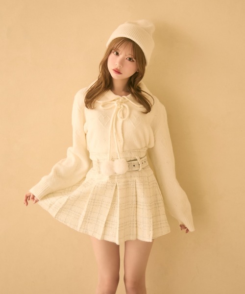 TITTY&CO.（ティティーアンドコー）の「ポンポン付きハート編みニット（カーディガン/ボレロ・レディース・アイボリー/グレー/ライトブルー/ライトグレー・FREE）」の9枚目の写真