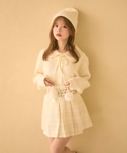 TITTY&CO.（ティティーアンドコー）の「ポンポン付きハート編みニット（カーディガン/ボレロ・レディース・アイボリー/グレー/ライトブルー/ライトグレー・FREE）」の10枚目の写真