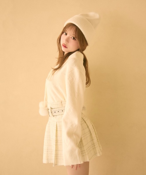 TITTY&CO.（ティティーアンドコー）の「ポンポン付きハート編みニット（カーディガン/ボレロ・レディース・アイボリー/グレー/ライトブルー/ライトグレー・FREE）」の11枚目の写真