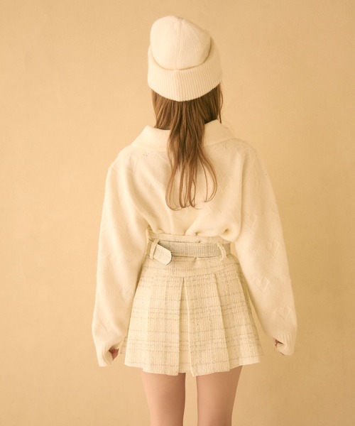 TITTY&CO.（ティティーアンドコー）の「ポンポン付きハート編みニット（カーディガン/ボレロ・レディース・アイボリー/グレー/ライトブルー/ライトグレー・FREE）」の12枚目の写真