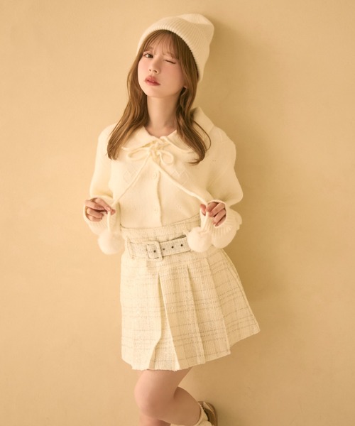 TITTY&CO.（ティティーアンドコー）の「ポンポン付きハート編みニット（カーディガン/ボレロ・レディース・アイボリー/グレー/ライトブルー/ライトグレー・FREE）」の13枚目の写真