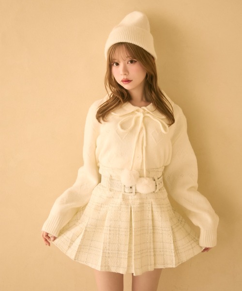 TITTY&CO.（ティティーアンドコー）の「ポンポン付きハート編みニット（カーディガン/ボレロ・レディース・アイボリー/グレー/ライトブルー/ライトグレー・FREE）」の7枚目の写真