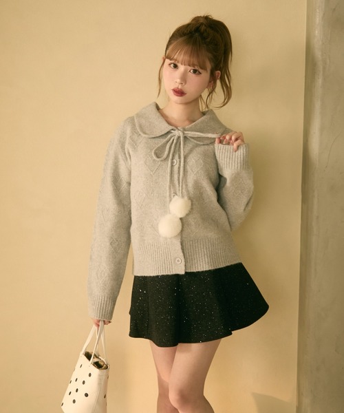 TITTY&CO.（ティティーアンドコー）の「ポンポン付きハート編みニット（カーディガン/ボレロ・レディース・アイボリー/グレー/ライトブルー/ライトグレー・FREE）」の14枚目の写真
