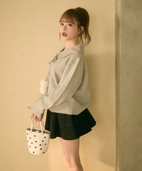 TITTY&CO.（ティティーアンドコー）の「ポンポン付きハート編みニット（カーディガン/ボレロ・レディース・アイボリー/グレー/ライトブルー/ライトグレー・FREE）」の21枚目の写真