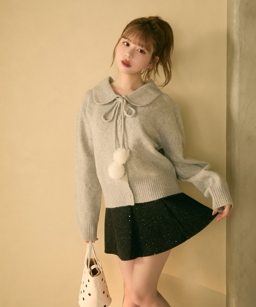 TITTY&CO.（ティティーアンドコー）の「ポンポン付きハート編みニット（カーディガン/ボレロ・レディース・アイボリー/グレー/ライトブルー/ライトグレー・FREE）」の16枚目の写真