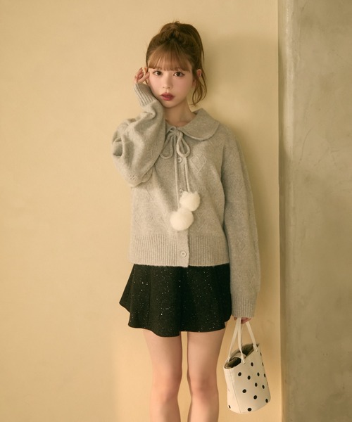 TITTY&CO.（ティティーアンドコー）の「ポンポン付きハート編みニット（カーディガン/ボレロ・レディース・アイボリー/グレー/ライトブルー/ライトグレー・FREE）」の22枚目の写真