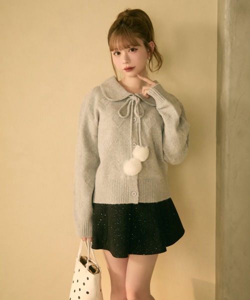 TITTY&CO.（ティティーアンドコー）の「ポンポン付きハート編みニット（カーディガン/ボレロ・レディース・アイボリー/グレー/ライトブルー/ライトグレー・FREE）」の17枚目の写真