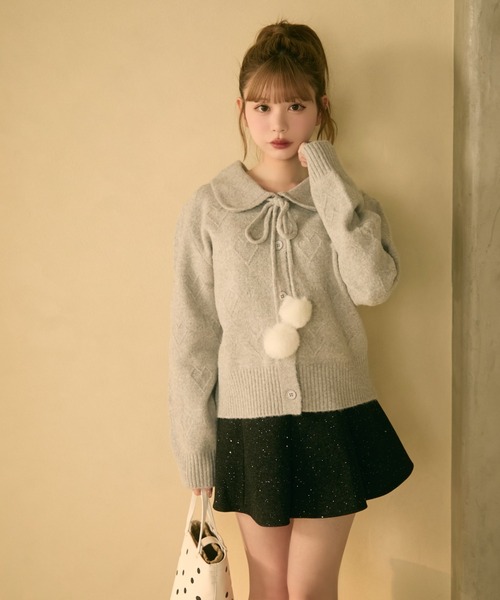 TITTY&CO.（ティティーアンドコー）の「ポンポン付きハート編みニット（カーディガン/ボレロ・レディース・アイボリー/グレー/ライトブルー/ライトグレー・FREE）」の18枚目の写真