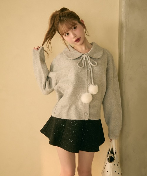 TITTY&CO.（ティティーアンドコー）の「ポンポン付きハート編みニット（カーディガン/ボレロ・レディース・アイボリー/グレー/ライトブルー/ライトグレー・FREE）」の19枚目の写真