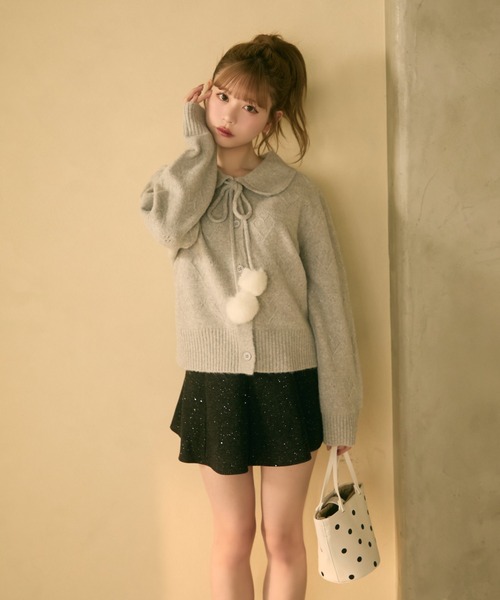 TITTY&CO.（ティティーアンドコー）の「ポンポン付きハート編みニット（カーディガン/ボレロ・レディース・アイボリー/グレー/ライトブルー/ライトグレー・FREE）」の20枚目の写真