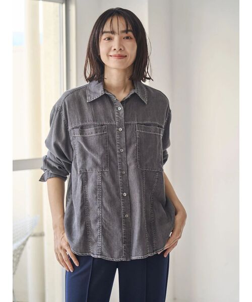 TONAL(トーナル)の「テンセルデニムボウタイブラウス(シャツ/ブラウス・レディース・ブラック/インディゴブルー・MEDIUM)」の14枚目の写真