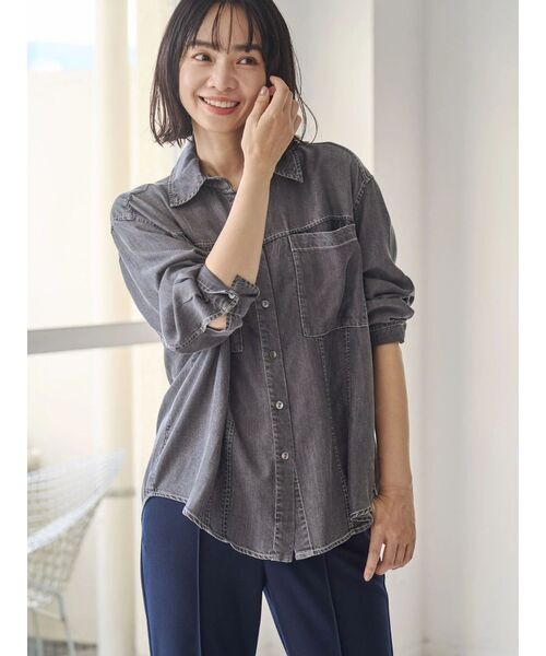 TONAL(トーナル)の「テンセルデニムボウタイブラウス(シャツ/ブラウス・レディース・ブラック/インディゴブルー・MEDIUM)」の15枚目の写真