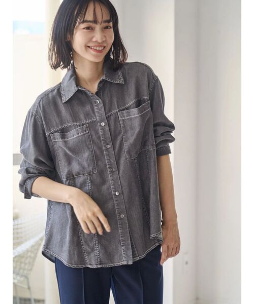TONAL(トーナル)の「テンセルデニムボウタイブラウス(シャツ/ブラウス・レディース・ブラック/インディゴブルー・MEDIUM)」の16枚目の写真
